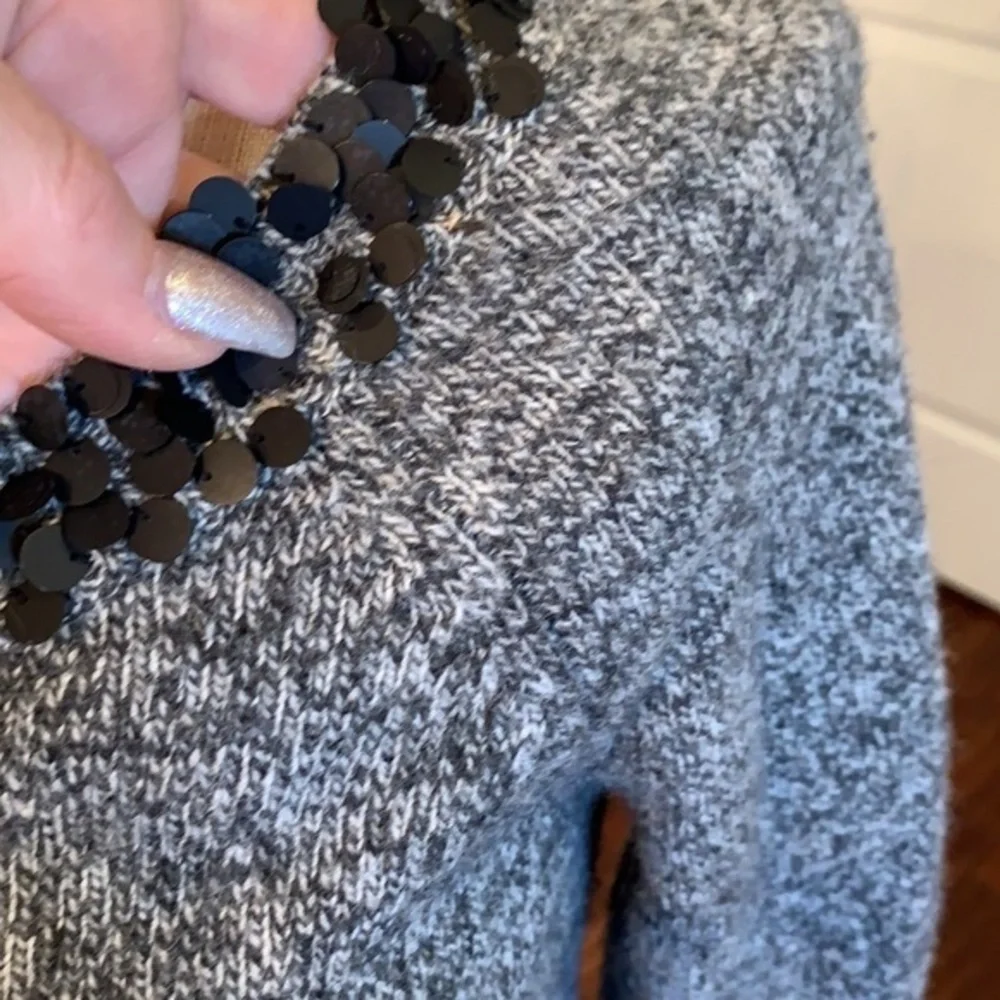 J crew 100% lambs wool long sleeve sweater black sequins detail